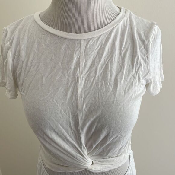 White cotton crop top T with gather on the front bottom gaze women’s small - Picture 3 of 6
